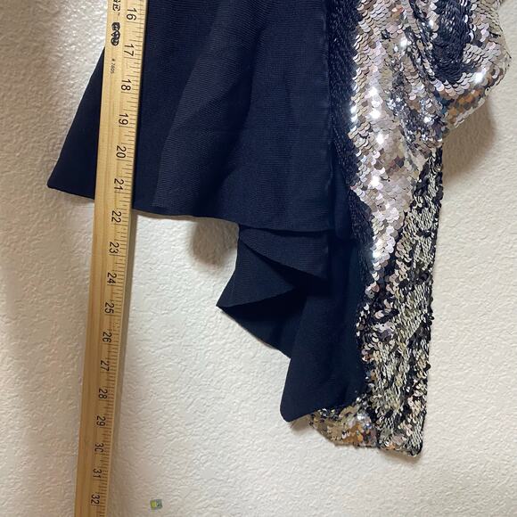 New York & Co 7th Avenue Design Studio Black High Neck Sequined Ruffle Glam Sz S - Picture 5 of 5